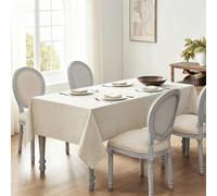 LIHUANE Nappe Rectangulaire 110 x 170 cm Lavable Aspect Lin Nappe Anti-Taches Anti-Tache et Facile d'entretien pour Salle à Manger, Noel, Jardin, Fête, Mariage Ou Maison, Blanc cassé