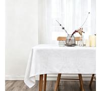 LIHUANE Nappe Rectangulaire 140 x 170 cm Lavable Aspect Lin Nappe de Jardin Anti-Tache et Facile d'entretien pour Anniversaire, Mariage, Banquet, Restaurant, Fête, Blanc