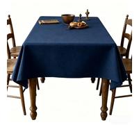 LIHUANE Nappes en Lin Lavable 130 x 200 cm Lavable Aspect Lin Nappes Exterieur Anti-Tache et Facile d'entretien pour Anniversaire, Mariage, Banquet, Restaurant, Fête, Bleu Marine