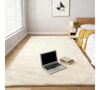 LIHUANE Tapis à Poils Courts 110 x 210 cm Aspect Fourrure Tapis Salon Uni Sobre et Moderne Poils Ras Design Monochrome Moderne pour Salon, Chambre, Cuisine et Chambre d'enfant, Blanc cassé