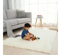 LIHUANE Tapis Salon Shaggy Poil 160 x 220 cm Aspect Fourrure Doux et Conforta Tapis à Poils Longs Super Doux Lavable à 30 Degrés pour Chambre à Coucher, Chambre d'enfant, Blanc cassé