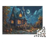 lihuogongsio Maison hantée 1000 Pièces Puzzle Adultes Maison d'halloween Cadeau pour Les Amants Ou Les Amis pour L'accrocher Une Fois L'assemblage Terminé Challenge Puzzle 1000pcs (75x50cm)