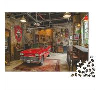 lihuogongsio Voiture rétro Puzzle 1000 Pièces Adultes Thème de Garage Idéal pour Un Cadeau Puzzle pour Accrocher Cadeau pour Les Amants Ou Les Amis Décoration Moderne Cadeau Unique 1000pcs (75x50cm)