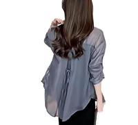 LIHWKD Chemise d’été en Mousseline de Soie Solaire, Cardigan Transparent pour Femmes, Chemisier en Mousseline de Soie pour Femmes (XXL,Gray)