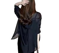 LIHWKD Chemise d’été en Mousseline de Soie Solaire, Cardigan Transparent pour Femmes, Chemisier en Mousseline de Soie pour Femmes (XXL,Black)
