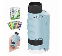 LIIGOU 60-120x Microscope Enfant Mini de Poche éclairé par LED Portable Miniscope avec 12 Lames de Microscope Loupe Enfant Gadget High Tech pour étudiants en Laboratoire Scientifique