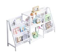 Liink1Ga 1 Pièce Bibliotheque Enfant Blanche avec 3 Rangements et 6 Sacs, Rangement Etagere Chambre Enfant étagère pour Meubles Chambre d'enfants/Salle de Jeux/Librairies/Bibliothèques/132x30x69cm