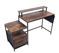Liink1Ga Bureau Gaming avec Tiroir, Vintage LED Bureau Industriel Chambre en Bois/Meuble pour Ordinateur Convenable/Adapté à The Office/Petit Espace/Marron/143x50x90 cm (LxPxH)