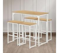 Liink1Ga Meuble Bar Table de Bar avec Tabouret, Table de Cuisine Petit Espace avec 4 Tabourets, Table a Manger avec 4 Chaises, Set de 1 Table Haute avec 4 Tabourets Mange Debout, CHÊNE