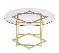 Liink1Ga Table basse ronde en verre pour salon - Table d'appoint moderne - Avec cadre doré champagne et plateau en verre (verre trempé)