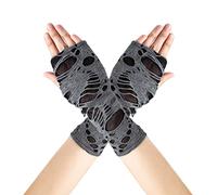 Liitata 1 paire de gants d'Halloween sans doigts pour femme, gants punk en lambeaux pour Halloween, mascarade, carnaval, thème fête, noir, Noir , taille unique