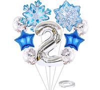 Liitata 2. Décoration d'anniversaire de la Reine des Neiges Lot de 2 ballons en aluminium Argent Grands flocons de neige Ballon Mylar Confettis Ballons en latex pour enfants et filles d'anniversaire