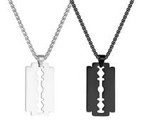 Liitata 2 Pcs Collier pendentif lame de rasoir en acier inoxydable Collier chaîne Rock Punk pour hommes femmes - Argent Noir