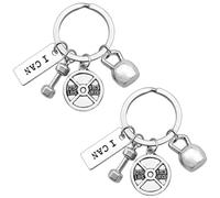 Liitata 2 Pcs Porte clés breloques Fitness Plaque de poids Haltères Kettlebell Charms Porte clés Workout Porte clés pour Ami Famille Coach Anniversaire Style 3