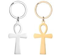 Liitata 2 Pcs Porte-clés Croix Ankh Porte-clés Croix égyptienne Pendentif Croix Ankh en acier inoxydable Porte-clés Ami Famille Anniversaire - Or et Argent