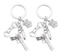 Liitata 2 Pcs Porte-clés menottes Porte-clés pistolet Porte-clés Bullet Style Police Pendentif Porte-clés pour ami Famille Anniversaire