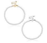 Liitata 2 pièces bracelet cheville perles artificielles perles rondes bracelet cheville boho réglable été hawaïen plage bijoux de pied pour les femmes filles or argent