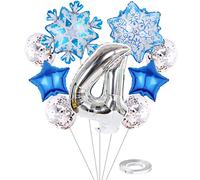 Liitata 4. Décoration d'anniversaire de la Reine des Neiges Lot de 4 ballons aluminium Argent Grands flocons de neige Ballon Mylar Confettis Ballons en latex pour enfants et filles d'anniversaire