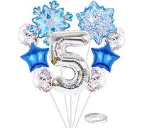 Liitata 5. Décoration d'anniversaire de la Reine des Neiges Lot de 5 ballons en aluminium Argent Grands flocons neige Ballon Mylar Confettis Ballons en latex pour enfants et filles d'anniversaire