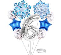 Liitata 6. Décoration d'anniversaire de la Reine des Neiges Lot de 6 ballons en aluminium -rgent Grands flocons de neige Ballon Mylar - Confettis Ballons en latex pour enfants et filles d'anniversaire