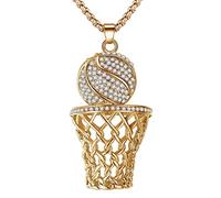 Liitata Basketball Collier Basketball cadre pendentif Collier Bling Hiphop Collier Rockstar Rapper Punk Chaîne Basketball Sport Necklace pour Mardi Gras Carnaval Fête à thème