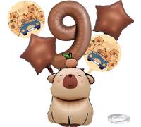 Liitata Capybara Kit de décoration de fête d'anniversaire Capybara 9 avec ballon en aluminium et grand ballon capibara pour garçon et fille Motif chiffre 9