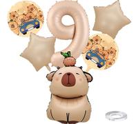 Liitata Capybara - Kit de décoration de fête d'anniversaire Capybara - Ballons en aluminium - En forme de chiffre 9 - Grand ballon capibara - Pour garçons et filles - Décoration de fête d'anniversaire