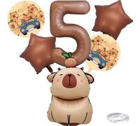 Liitata Capybara - Kit de décoration de fête d'anniversaire Capybara - Ballons en aluminium - En forme de chiffre 5 - Grand ballon capibara - Pour garçons et filles