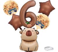 Liitata Capybara - Kit de décoration de fête d'anniversaire Capybara - Ballons en aluminium - En forme de chiffre 6 - Grand ballon capibara - Pour garçons et filles