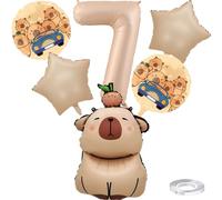 Liitata Capybara - Kit de décoration de fête d'anniversaire Capybara - Ballons en aluminium - En forme de chiffre 7 - Grand ballon capibara - Caramel - Pour garçons et filles