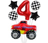 Liitata Ensemble de 4 ballons de course pour voiture de course Décoration d'anniversaire pour enfant 4 ballons aluminium Rouge Grand modèle voiture Drapeau cible Ballon étoile Pour garçon anniversaire