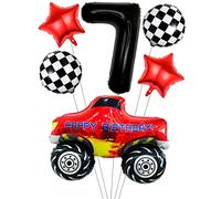 Liitata Ensemble de ballons de course pour voiture 7ème anniversaire enfant décoration chiffre 7 ballons aluminium noir Grand modèle voiture drapeau cible étoile ballon pour garçon anniversaire fête