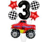Liitata Ensemble de ballons de course pour voiture de course - 3ème anniversaire enfant Décoration chiffre 3 ballons en aluminium Noir Grand drapeau de voiture Ballon d'étoile Pour garçon anniversaire