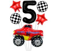 Liitata Ensemble de ballons de course pour voiture de course 5ème anniversaire enfant Décoration numéro 5 Noir Grande voiture de course Drapeau de cible Ballon étoilePour garçon, anniversaire, fête