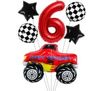 Liitata Ensemble de ballons de course pour voiture de course 6e anniversaire enfant décoration numéro 6 ballons aluminium rouge Grand drapeau cible ballon étoile ballon pour garçon, anniversaire, fête