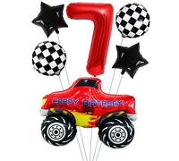 Liitata Ensemble de ballons de course pour voiture de course 7ème anniversaire enfant décoration chiffre 7 ballons aluminium rouge Grand drapeau cible étoile ballon pour garçon anniversaire, fête