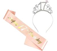Liitata Ensemble diadème d'écharpe 17e anniversaire - Happy 17 Birthday - Or rose - Cadeau d'anniversaire pour fille - Accessoires