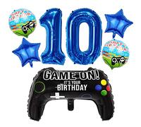 Liitata Jeu vidéo 10e anniversaire décoration garçon gamer anniversaire fête numéro 10 ballons aluminium bleu grande manette de jeu ballon étoile ballon pour enfants garçons anniversaire thème fête