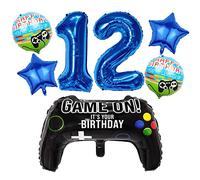 Liitata Jeu vidéo 12e anniversaire décoration garçon gamer anniversaire fête chiffre 12 ballons en aluminium bleu grande manette jeu ballon étoile ballon pour enfants garçon anniversaire thème fête