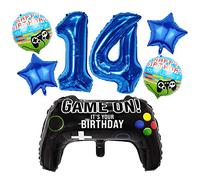 Liitata Jeu vidéo 14e anniversaire décoration garçon gamer anniversaire fête chiffre 14 ballons en aluminium bleu grande manette de jeu ballon étoile ballon pour garçon anniversaire thème fête