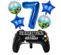 Liitata Jeu vidéo 7ème anniversaire décoration garçon anniversaire fête chiffre 7 ballons en aluminium bleu grand contrôleur jeu ballon étoile ballon pour enfants garçon anniversaire thème fête