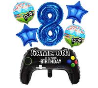 Liitata Jeu vidéo 8ème anniversaire décoration garçon garçon garçon anniversaire fête numéro 8 ballon en aluminium bleu grande manette de jeu ballon étoile ballon pour enfants anniversaire thème fête