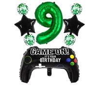Liitata Jeu vidéo 9ème anniversaire décoration garçon anniversaire fête chiffre 9 ballons en aluminium vert grand contrôleur de jeu ballon étoile ballon pour enfants garçon anniversaire thème fête