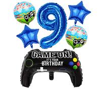Liitata Jeu vidéo 9ème anniversaire décoration garçon gamer anniversaire fête décoration chiffre 9 ballons en aluminium bleu grande manette de jeu ballon étoile ballon pour enfants garçon anniversaire