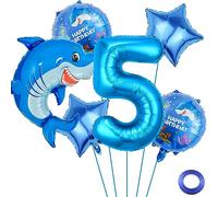 Liitata Kit de ballons décoratifs pour fête d'anniversaire requin 5 - Bleu - Grand ballon en aluminium - Pour garçon - Décoration de fête à thème