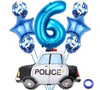 Liitata Kit de ballons gonflables pour fête d'anniversaire de police - Bleu - Chiffre 6 - Grand ballon en aluminium - Pour garçon - Décoration de fête à thème