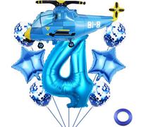 Liitata Kit de décoration de fête d'anniversaire en forme d'hélicoptère, en forme de chiffre, avec ballons en aluminium, grand ballon en aluminium, pour garçon