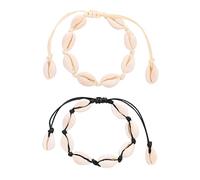 Liitata Lot de 2 bracelets de cheville en coquillage - Bracelet de cheville naturel - Coquillage cauri - Style bohème - Réglable - Pour l'été - Hawaï - Bijoux de plage pour femmes et filles - Blanc et