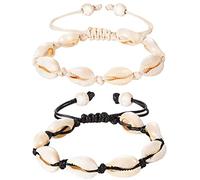 Liitata Lot de 2 bracelets de cheville en coquillage - Bracelet de cheville naturel - Fait à la main - Style bohème - Réglable - Pour l'été - Hawaï - Bijoux de plage pour femmes et filles - Blanc et