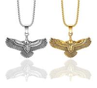 Liitata Lot de 2 colliers avec pendentif aigle - Chaîne Rock Punk Hip Hop - Pour hommes et femmes - Or argenté